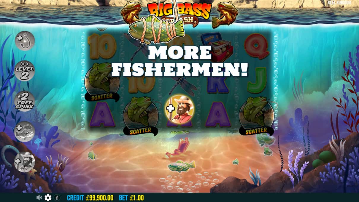 Big Bass Splash base game – 5x3 reel grid with fishing symbols